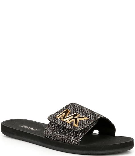 michael michael kors mk logo glitter slide sandals|michael kors slides size 11.